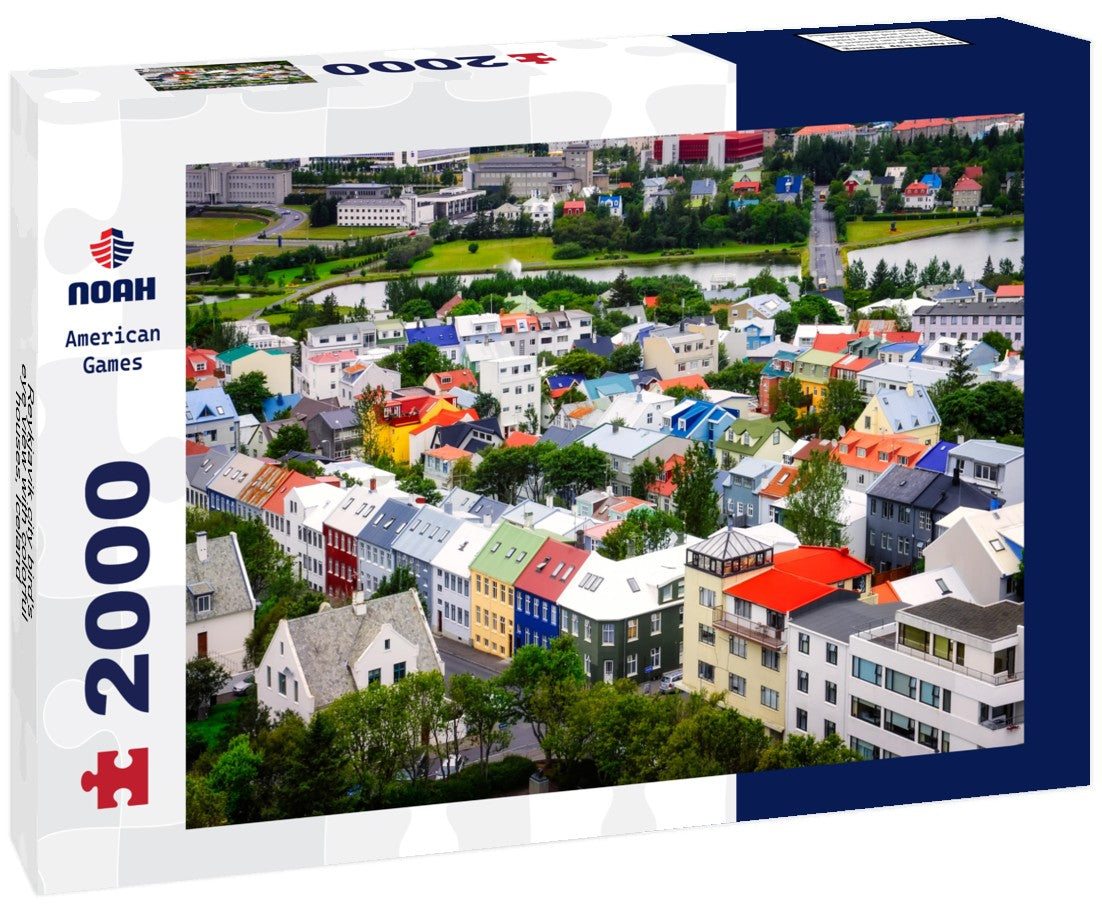 Noah Jigsaw Puzzle Reykjavik city bird's eye view with colorful houses, Iceland 2000 Pieces