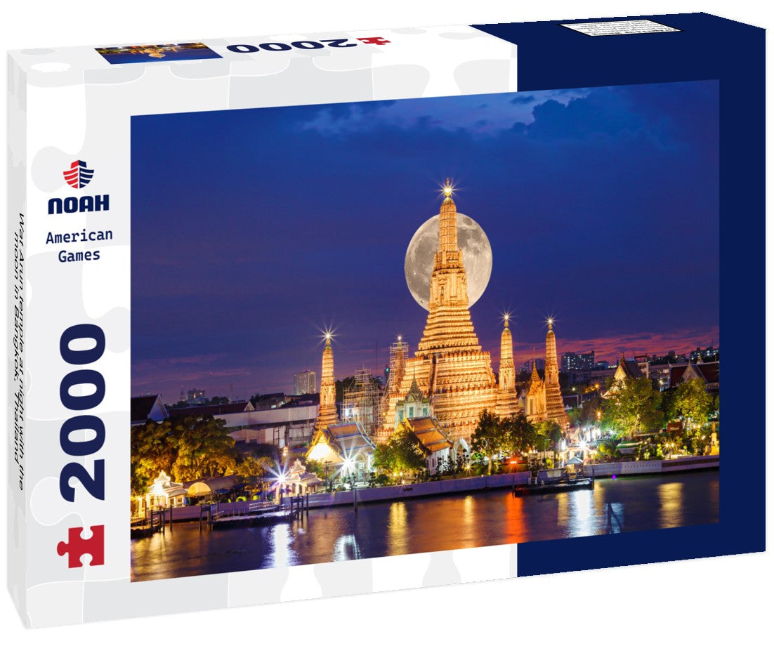 Noah Jigsaw Puzzle Wat Arun temple at night with the moon in Bangkok, Thailand 2000 Pieces