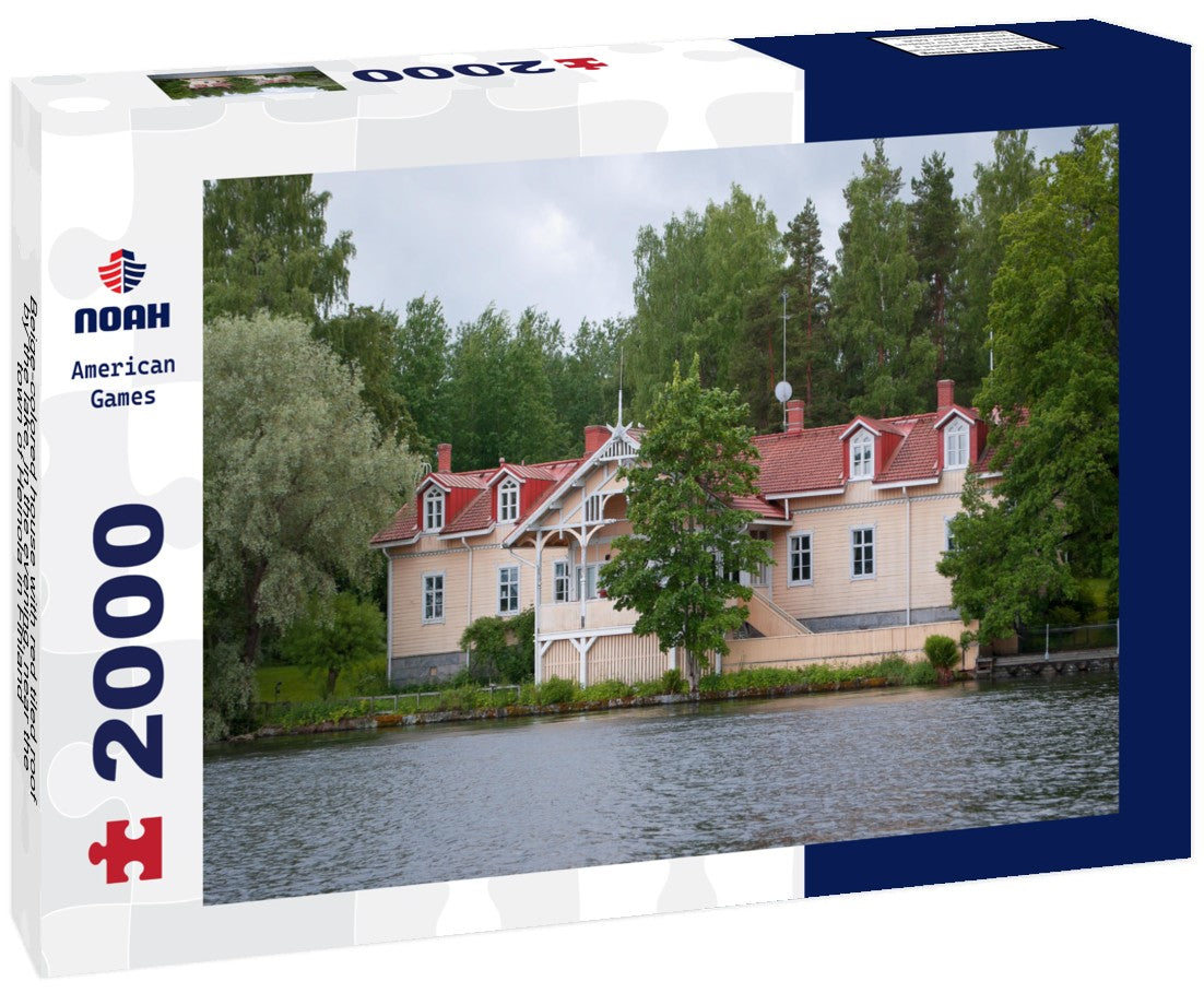Noah Jigsaw Puzzle Beige-colored house with red tiled roof by the lake, in the evening, near the town of Heinola in Finland 2000 Pieces