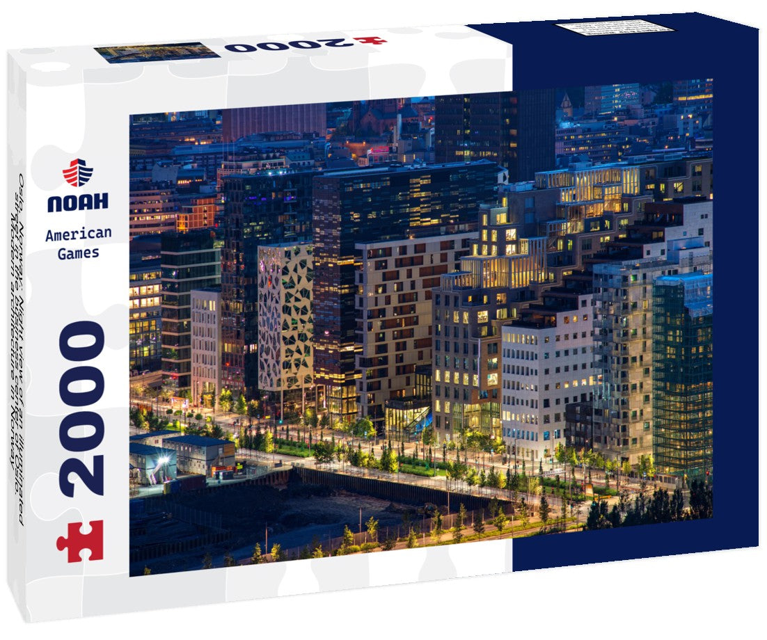 Noah Jigsaw Puzzle Oslo, Norway: Night view of an illuminated street in the business center of Oslo. Modern architecture in Norway 2000 Pieces