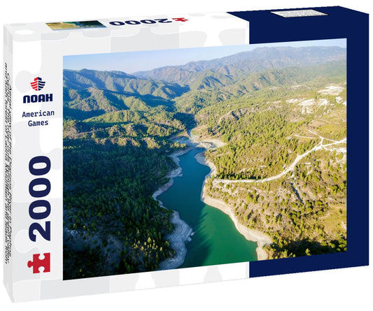 Noah Jigsaw Puzzle Aerial view of the Diarizos River in Paphos, Cyprus. The river cuts through the green valley and lush forest of Laona Mountain and leads from the Arminou Reservoir to the Venetian Bridge 2000 Pieces
