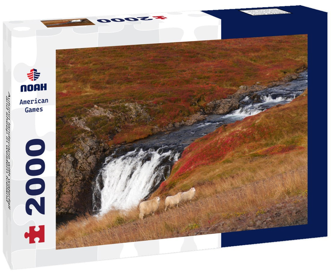 Noah Jigsaw Puzzle Autumn landscape with waterfall and sheep in western Iceland 2000 Pieces