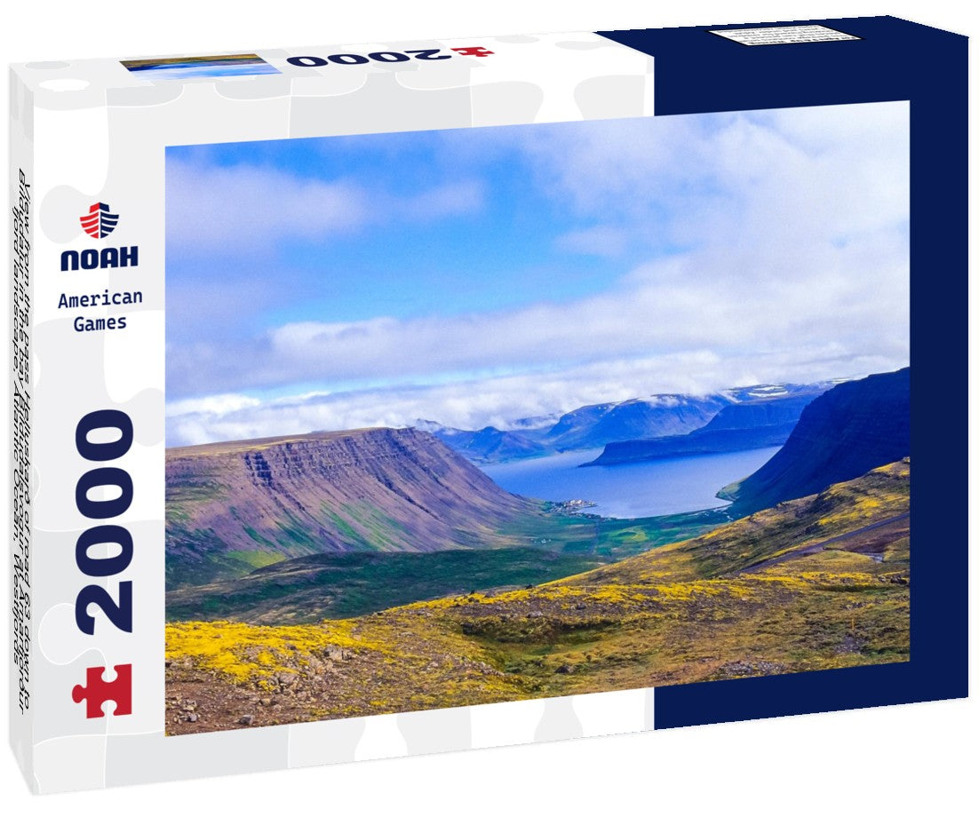 Noah Jigsaw Puzzle View from the pass Helluskarð of road 63 down to Bíldudalur in the bay Bíldudalsvogur at Arnarfjörður, fjord landscape, Atlantic Ocean, Westfjords, Vestfirðir, Island / Iceland, Europe 2000 Pieces