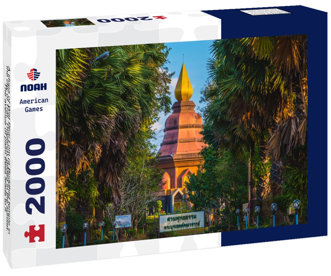 Noah Jigsaw Puzzle A stupa of Wat Phai Lom (a Buddhist temple in the city of Trat, Thailand), gilded in the sunset. The avenue of palm trees leads to it 2000 Pieces