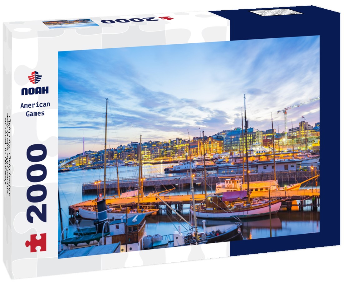 Noah Jigsaw Puzzle Oslo city, Oslo harbor with boats and yachts at dusk in Norway 2000 Pieces