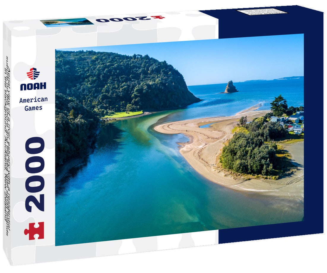 Noah Jigsaw Puzzle Aerial view of a river estuary with a residential suburb on the shore and the sea with small islands in the background. Auckland, New Zealand 2000 Pieces