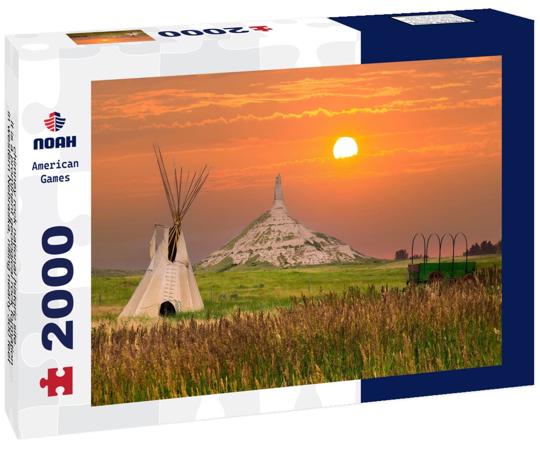 Noah Jigsaw Puzzle chimney rock national historic site. It is a prominent geological rock formation in western Nebraska, rising nearly 300 feet above the surrounding North Platte River valley 2000 pieces