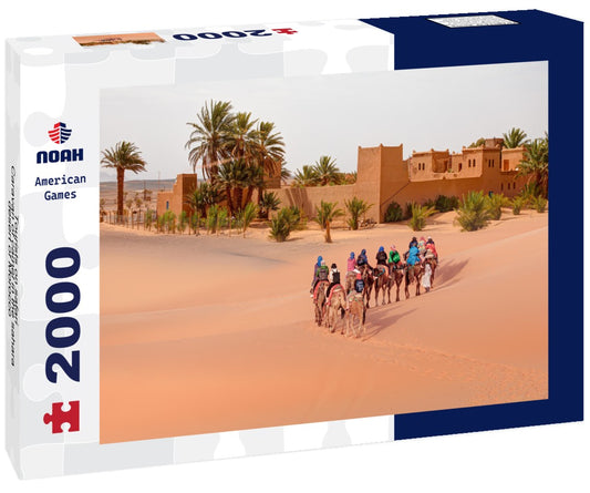 Noah Jigsaw Puzzle Tourists on safari - Caravan of camel in the sahara desert of Morocco - General view of the Merzouga hotels district - Morocco, Africa 2000 pieces