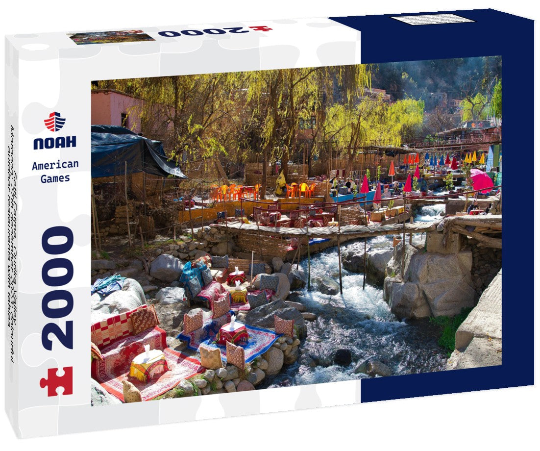 Noah Jigsaw Puzzle Setti Fatma, Ourika Valley, Morocco; 27th december 2023: colourful outdoor restaurants with tables overlooking the river 2000 pieces