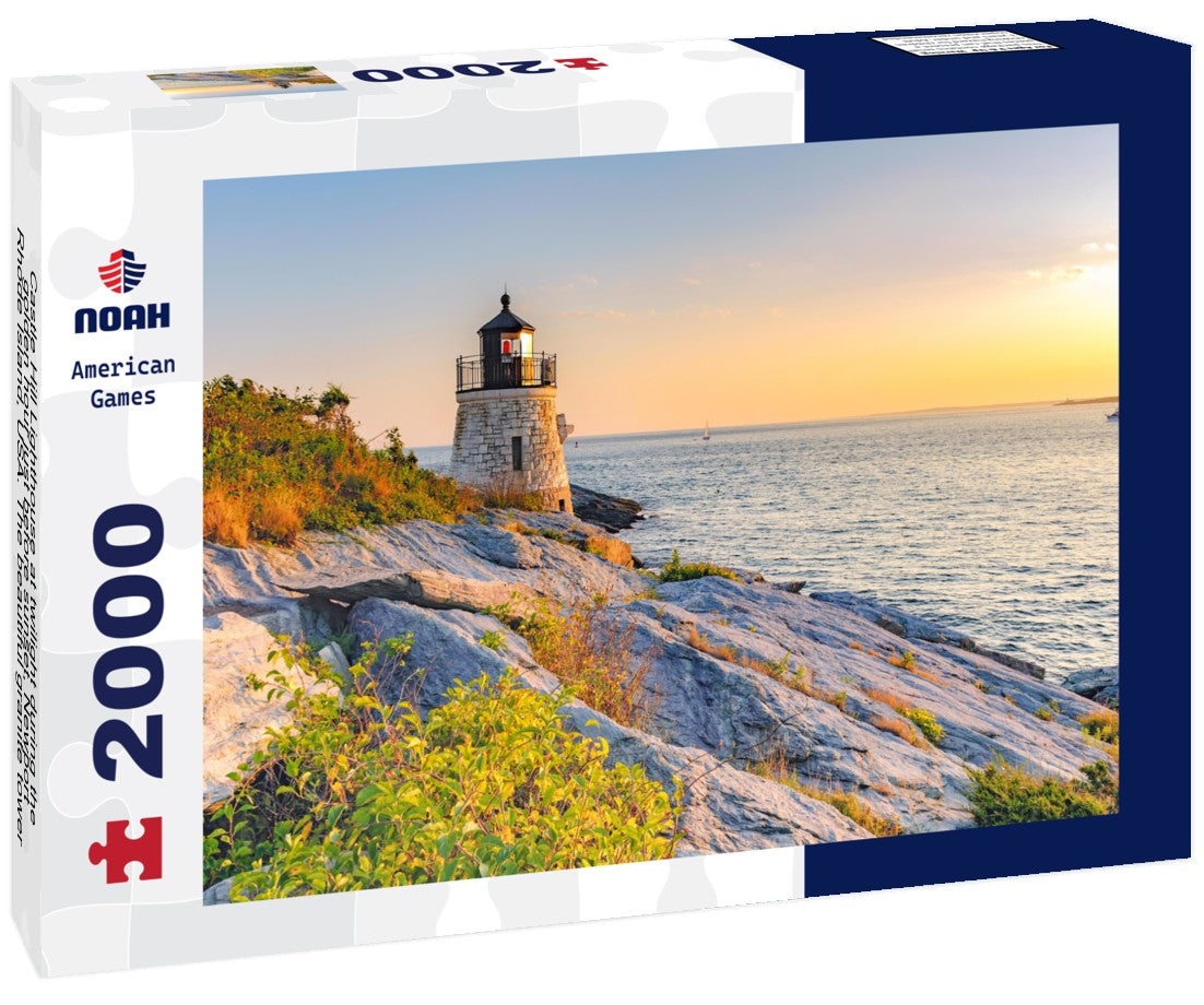 Noah Jigsaw Puzzle Castle Hill Lighthouse at twilight during the golden hour just before sunset, Newport, Rhode Island, USA. The beautiful granite tower, completed in 1890, is built right into the cliff 2000 pieces