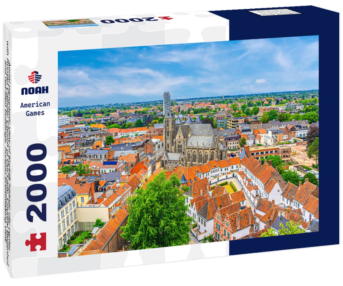 Noah Jigsaw Puzzle Aerial panoramic view of Kortrijk historic city center with Roman Catholic Church of Our Lady, Courtrai Begijnhof and red-tiled buildings, horizon breathtaking view, West Flanders province, Belgium 2000 pieces