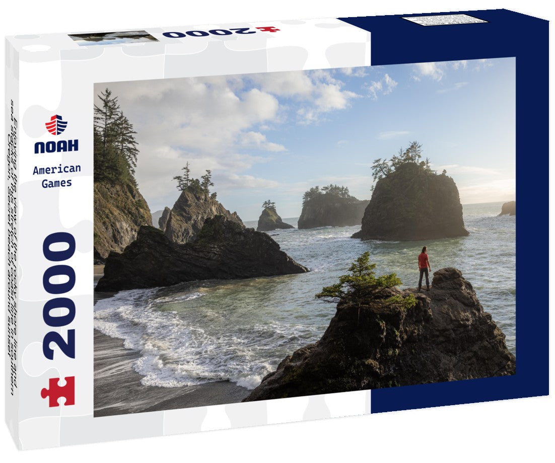 Noah Jigsaw Puzzle Enjoying the view of the rocky shore line and sea stacks of this stretch of coast line in southern Oregon, Secret beach around sunset 2000 pieces