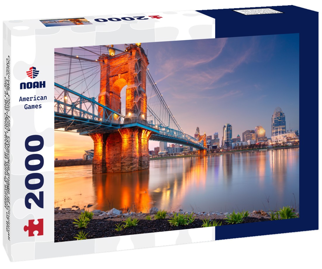 Noah Jigsaw Puzzle Cincinnati, Ohio, USA. Cityscape image of Cincinnati, Ohio, USA downtown skyline with reflection of the city in the Ohio River at spring sunset 2000 pieces