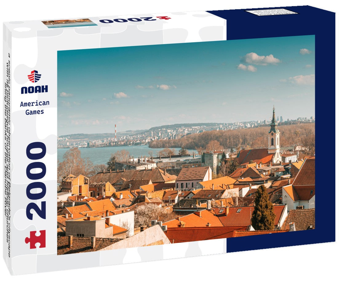 Noah Jigsaw Puzzle a scenic panoramic observation of Belgrade's cityscape, with its picturesque houses and historic churches lining the banks of the Danube River 2000 pieces