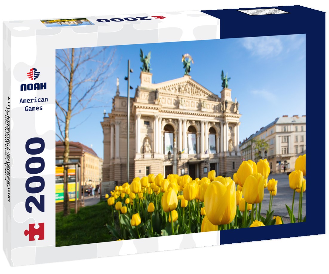 Noah Jigsaw Puzzle Lviv, Ukraine: Flowerbed with yellow tulips in front of Lviv National Opera 2000 pieces