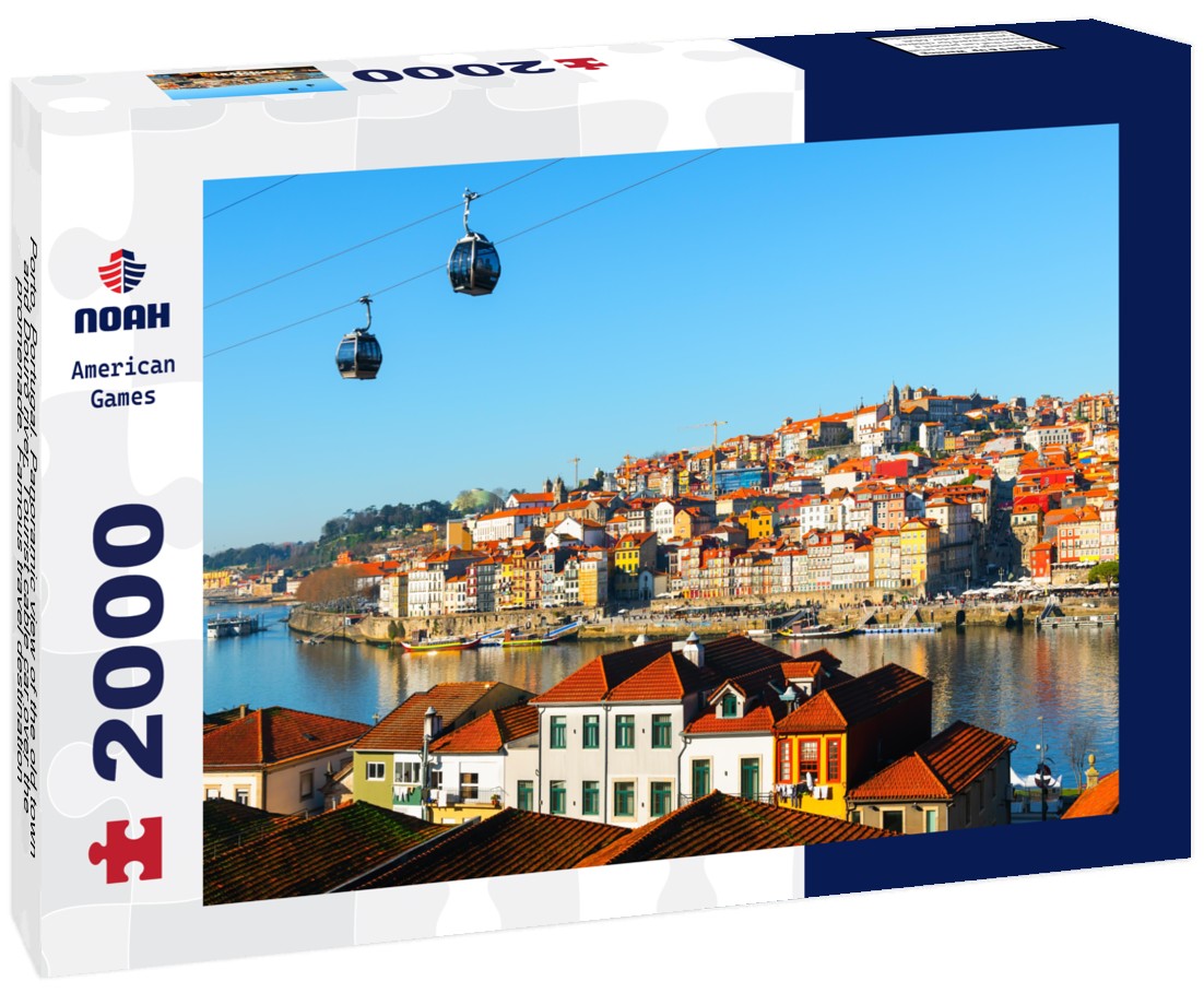 Noah Jigsaw Puzzle Porto, Portugal. Panoramic view of the old town and Douro river. Tourist cable car over the promenade. Famous travel destination 2000 pieces