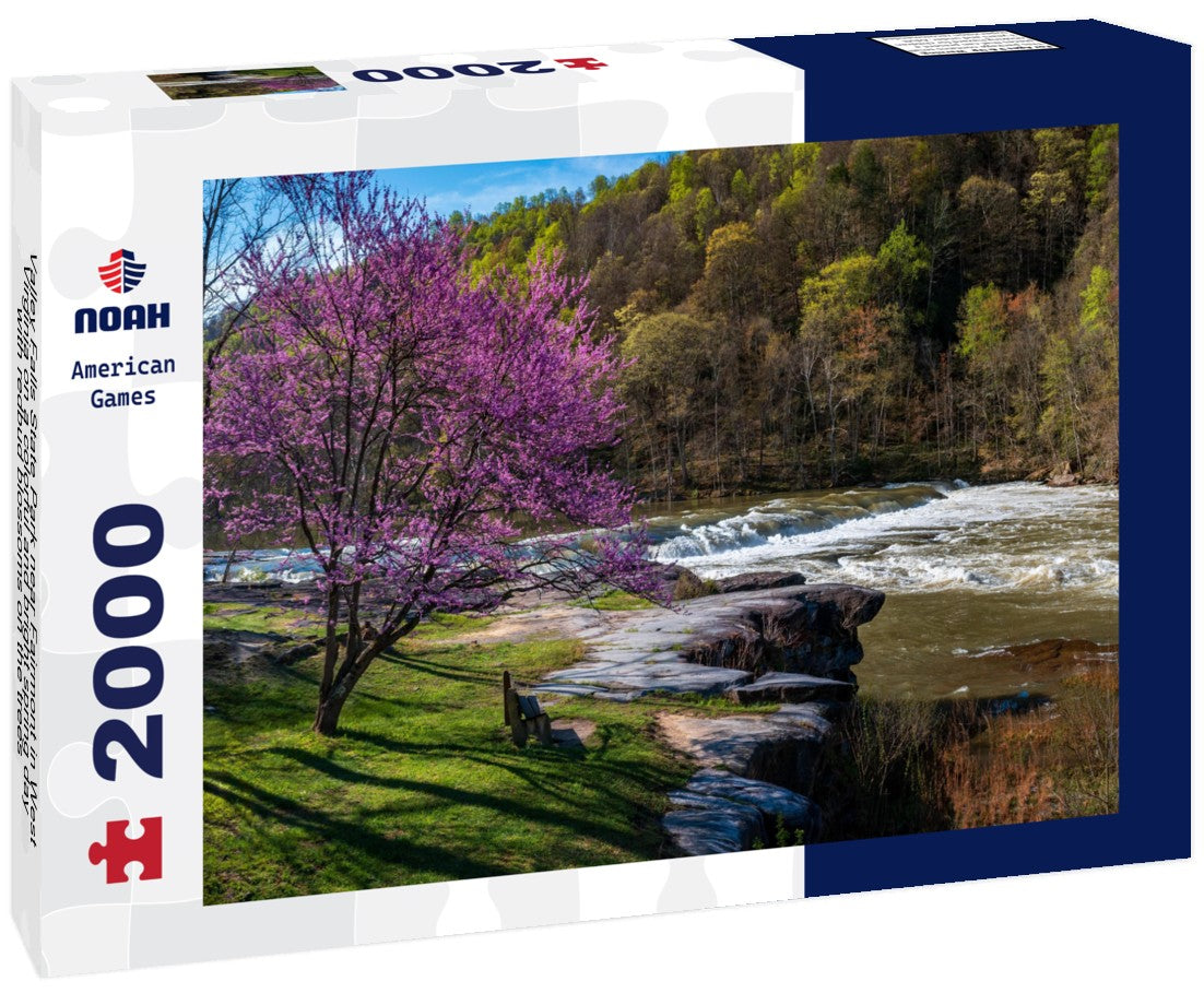 Noah Jigsaw Puzzle Valley Falls State Park near Fairmont in West Virginia on a colorful and bright spring day with redbud blossoms on the trees 2000 pieces