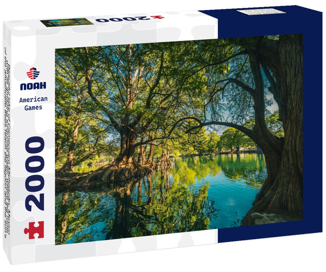 Noah Jigsaw Puzzle Beautiful lake of Camecuaro Michoacán, Mexico, with its amazing turquoise water, where the roots of the ahuehuete trees reach the lagoon and the sun's rays pass through the branches of the trees 2000 pieces