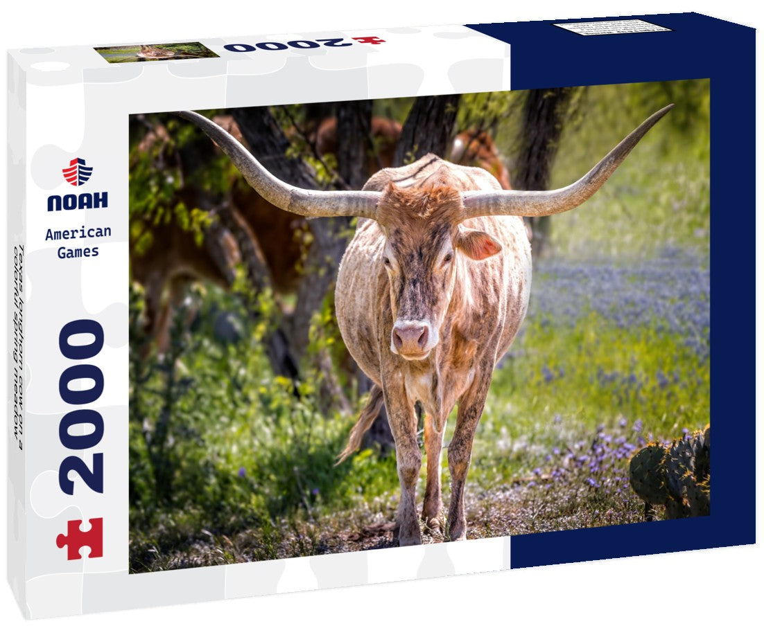 Noah Jigsaw Puzzle Texas longhorn cow on a colorful spring meadow 2000 pieces