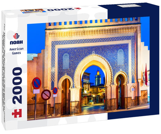 Noah Jigsaw Puzzle Fez, Morocco: Bab Bou Jeloud, or Blue gate is an ornate city gate in Fes el Bali, entrance in the old city or Medina. North Africa travel destination 2000 pieces
