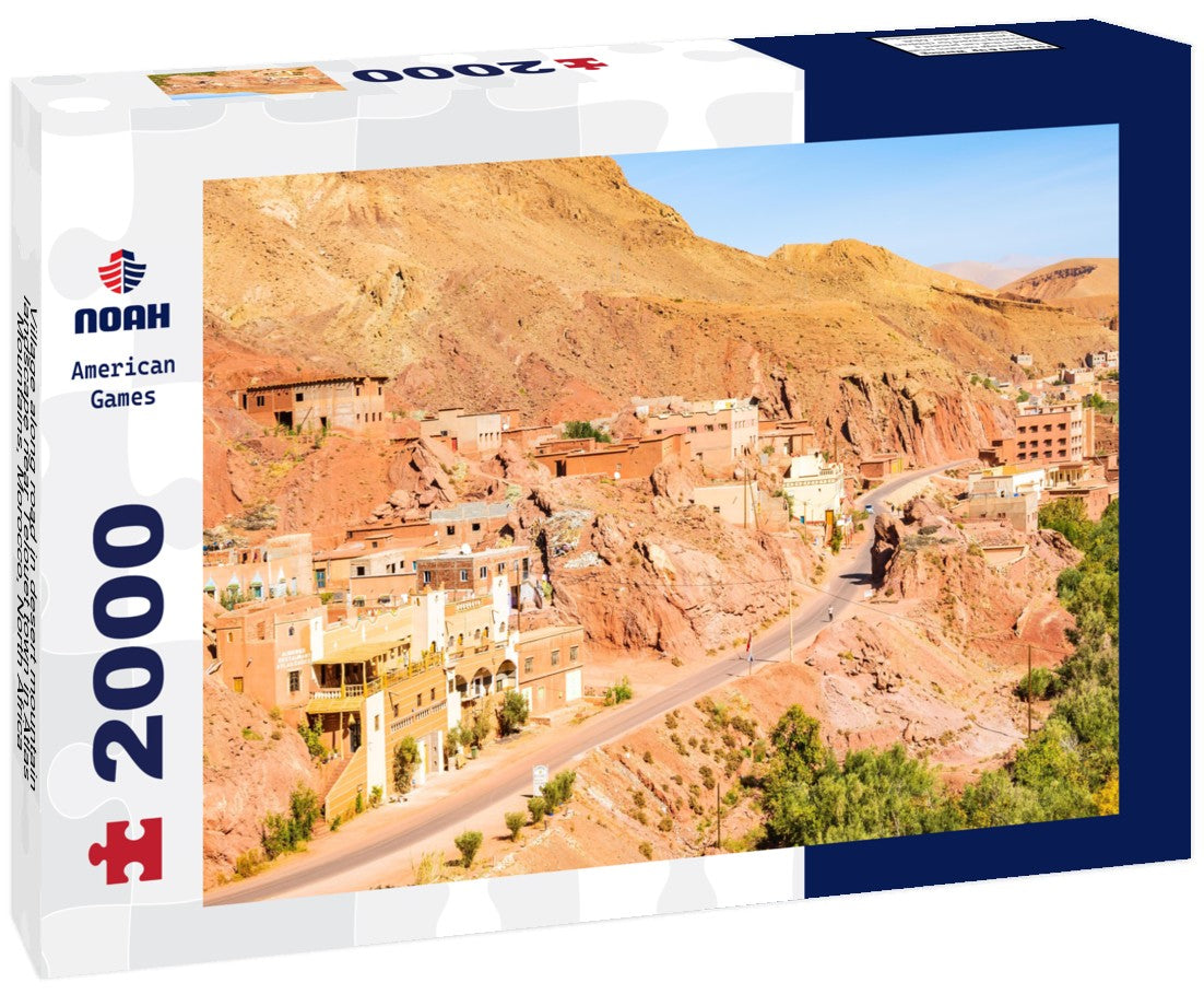 Noah Jigsaw Puzzle Village along road in desert mountain landscape near Telouet town in Atlas Mountains, Morocco, North Africa 2000 pieces