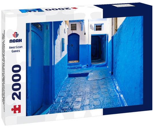 Noah Jigsaw Puzzle Night in Medina alleys and stairs of Chefchaouen, the famous Blue Pearl of Morocco or Blue City. Chaouen is noted for its buildings in shades of blue, UNESCO heritage 2000 pieces