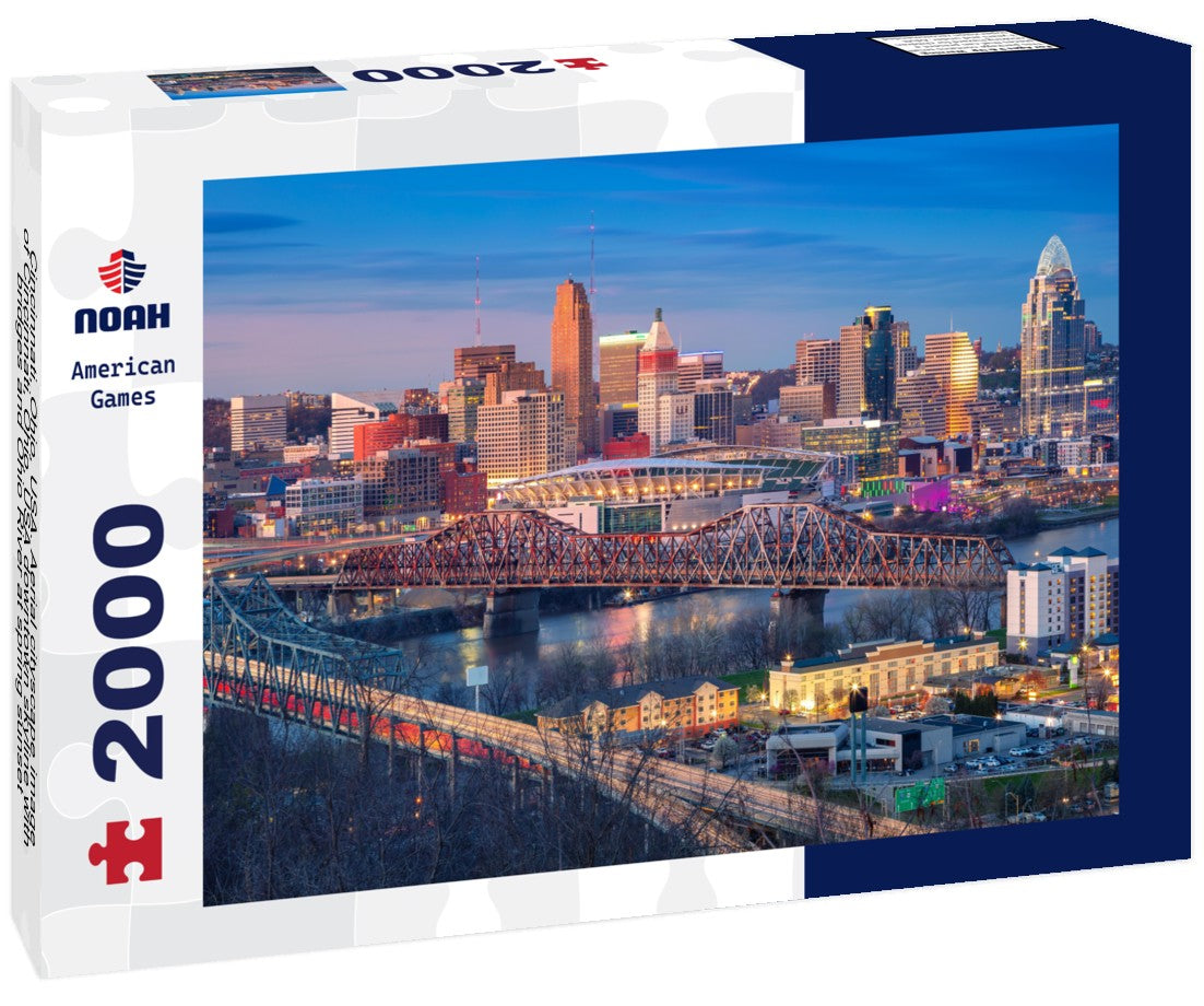 Noah Jigsaw Puzzle Cincinnati, Ohio, USA. Aerial cityscape image of Cincinnati, Ohio, USA downtown skyline with bridges and Ohio River at spring sunset 2000 pieces