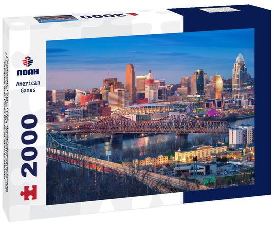 Noah Jigsaw Puzzle Cincinnati, Ohio, USA. Aerial cityscape image of Cincinnati, Ohio, USA downtown skyline with bridges and Ohio River at spring sunset 2000 pieces