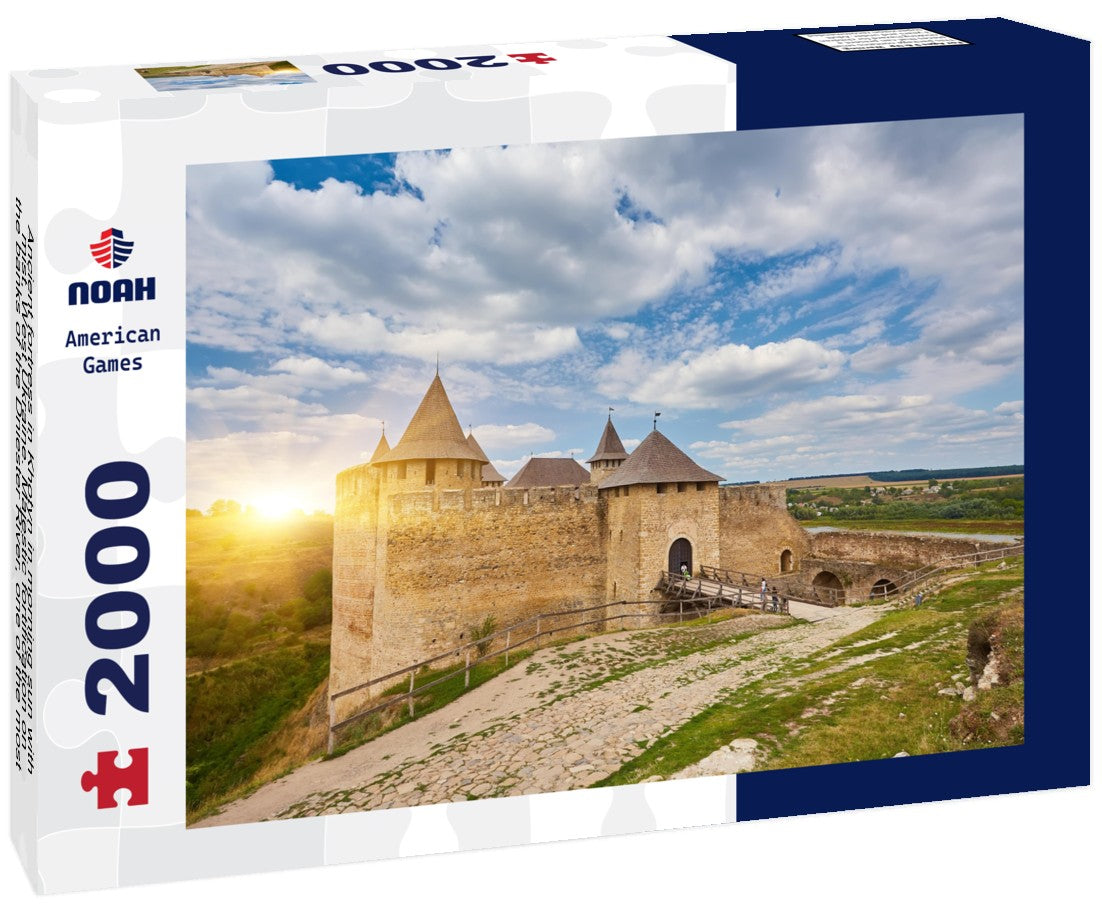 Noah Jigsaw Puzzle Ancient fortress in Khotyn in morning sun with mist, West Ukraine. Majestic fortification on the banks of the Dniester River, one of the most famous and largest castles in Ukraine 2000 pieces