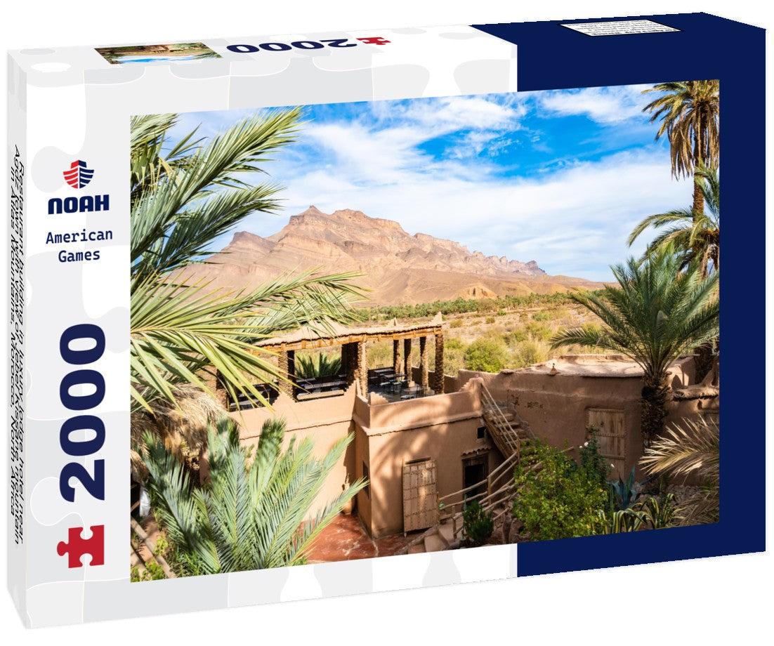 Noah Jigsaw Puzzle Restaurant building in luxury lodge hotel near Agdz town with view of Jebel Kissane mountain in Atlas Mountains, Morocco, North Africa 2000 pieces