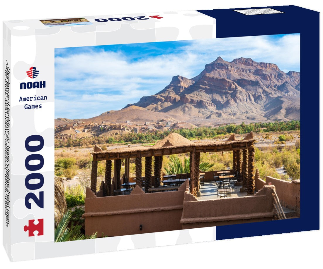 Noah Jigsaw Puzzle Restaurant building in luxury lodge hotel near Agdz town with view of Jebel Kissane mountain in Atlas Mountains, Morocco, North Africa 2000 pieces
