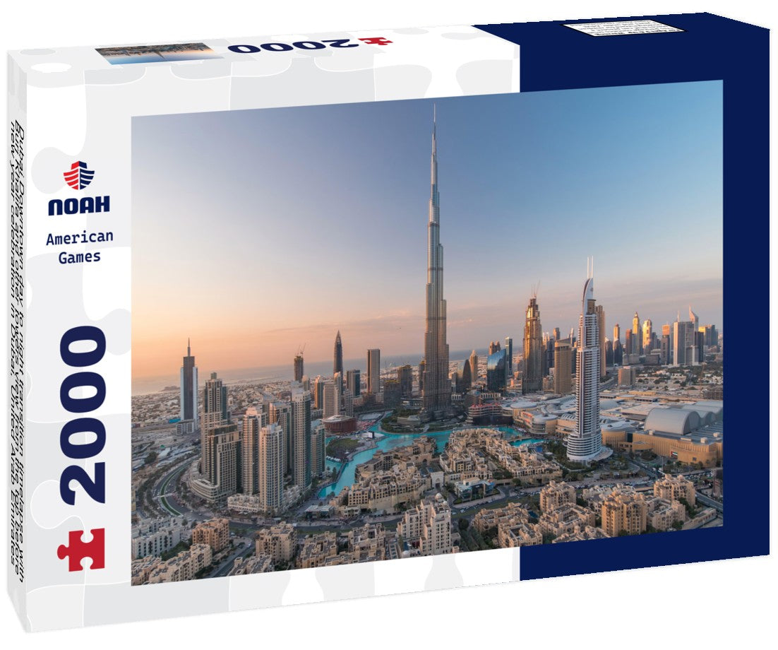 Noah Jigsaw Puzzle Dubai Downtown day to night transition timelapse with Burj Khalifa and other towers view from the top before new year celebration in Dubai, United Arab Emirates 2000 pieces
