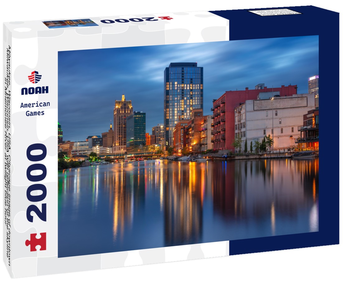 Noah Jigsaw Puzzle Milwaukee, Wisconsin, USA. Cityscape image of downtown Milwaukee, Wisconsin, USA with reflection of the skyline in Mnemonee River at twilight blue hour 2000 pieces