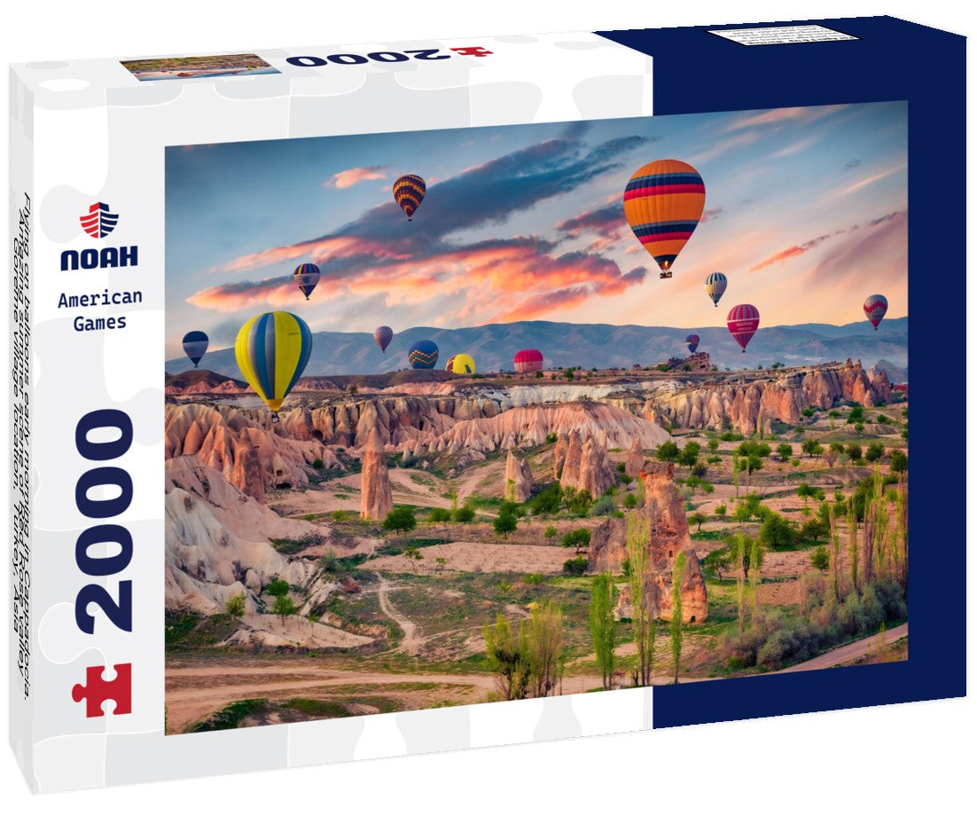 Noah Jigsaw Puzzle Flying on balloons early morning in Cappadocia. Amazing summer scene of Red Rose valley, Goreme village location, Turkey, Asia 2000 pieces