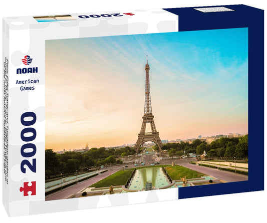Noah Jigsaw Puzzle Paris Eiffel Tower and Trocadero garden at sunset in Paris, France. Eiffel Tower is one of the most famous landmarks of Paris 2000 pieces