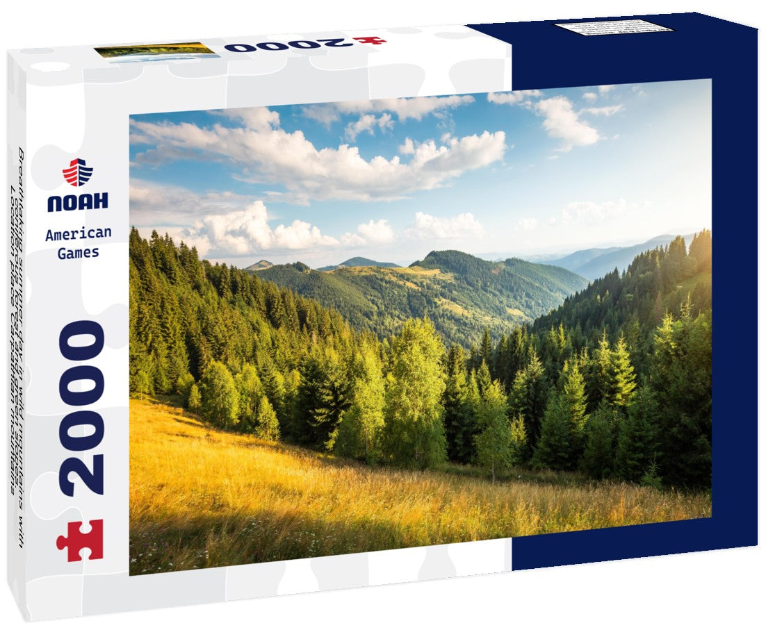 Noah Jigsaw Puzzle Breathtaking summer day in wild mountains with coniferous forest and green slopes. Location place Carpathian mountains, Ukraine 2000 pieces