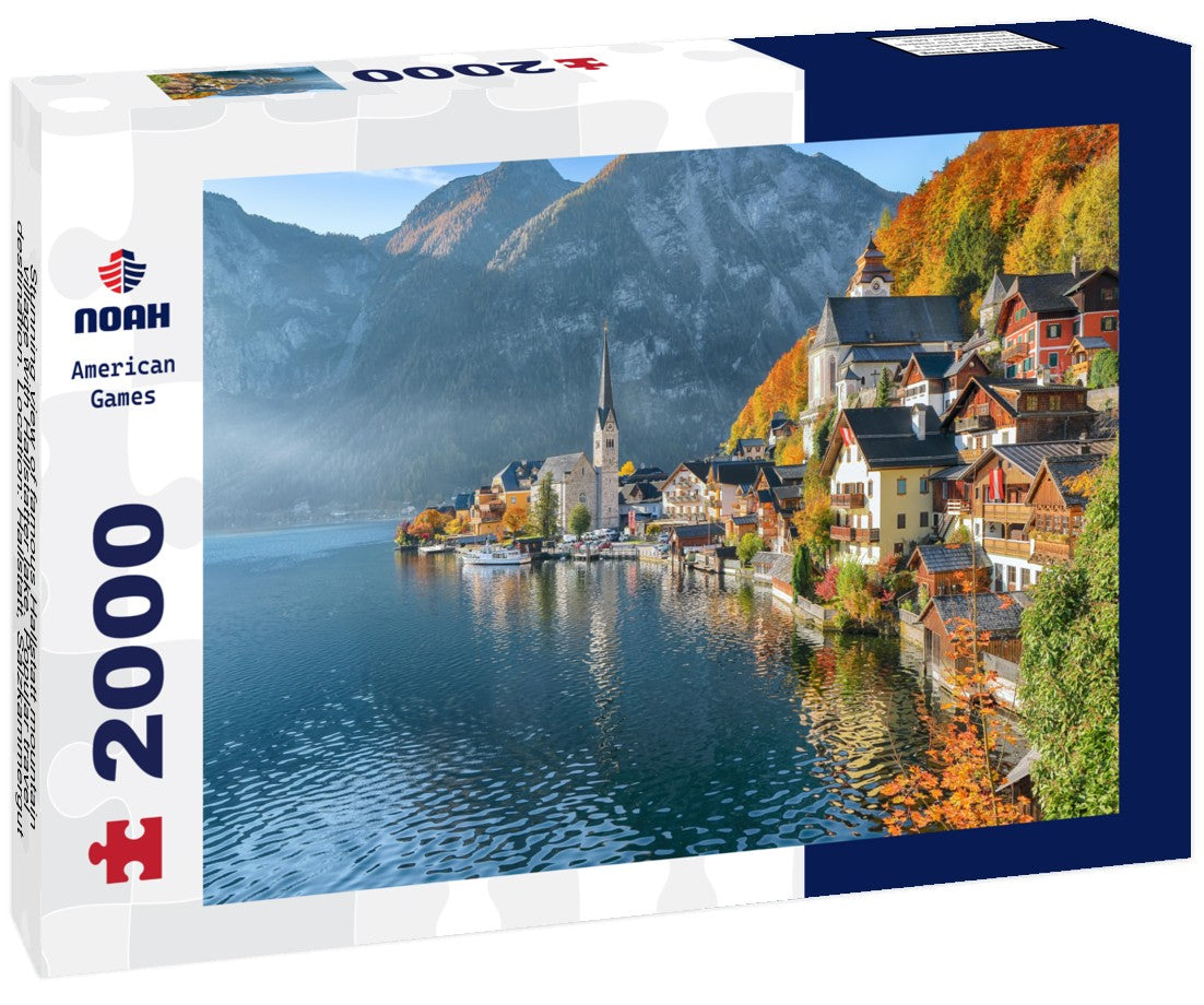 Noah Jigsaw Puzzle Stunning view of famous Hallstatt mountain village with Hallstatter lake. Popular travel destination. Location: Hallstatt, Salzkammergut region, Austria, Alps. Europe 2000 pieces