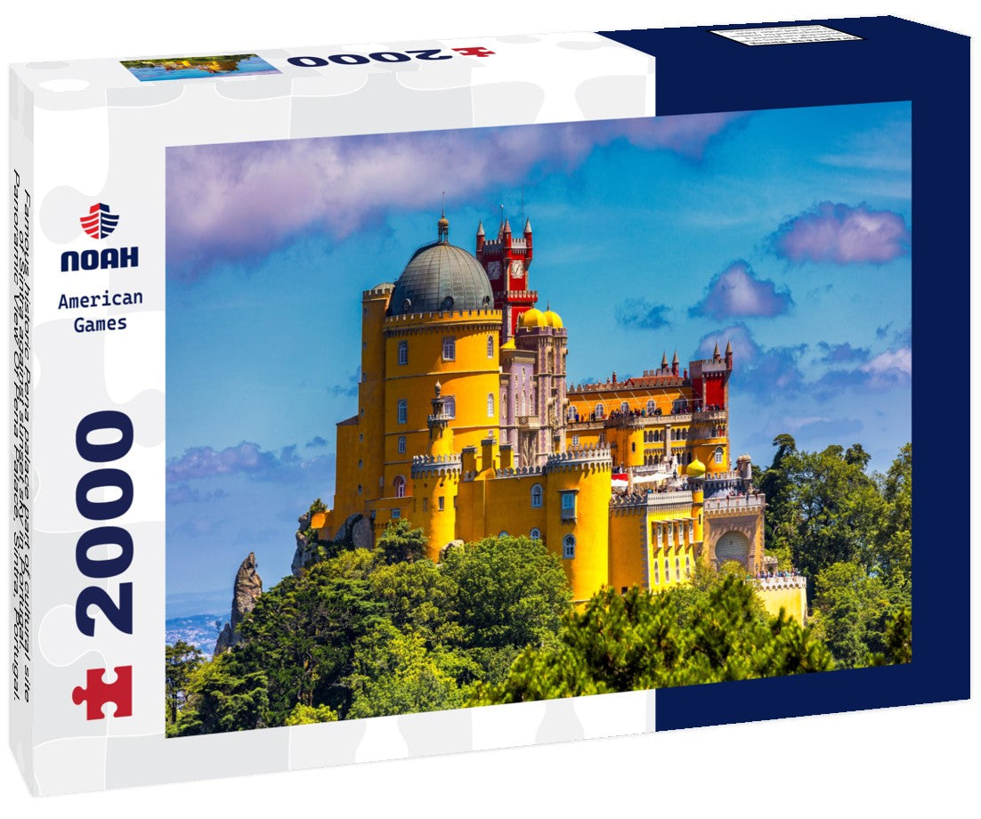Noah Jigsaw Puzzle Famous historic Pena palace part of cultural site of Sintra against sunset sky in Portugal. Panoramic View Of Pena Palace, Sintra, Portugal. Pena National Palace at sunset, Sintra, Portugal 2000 pieces