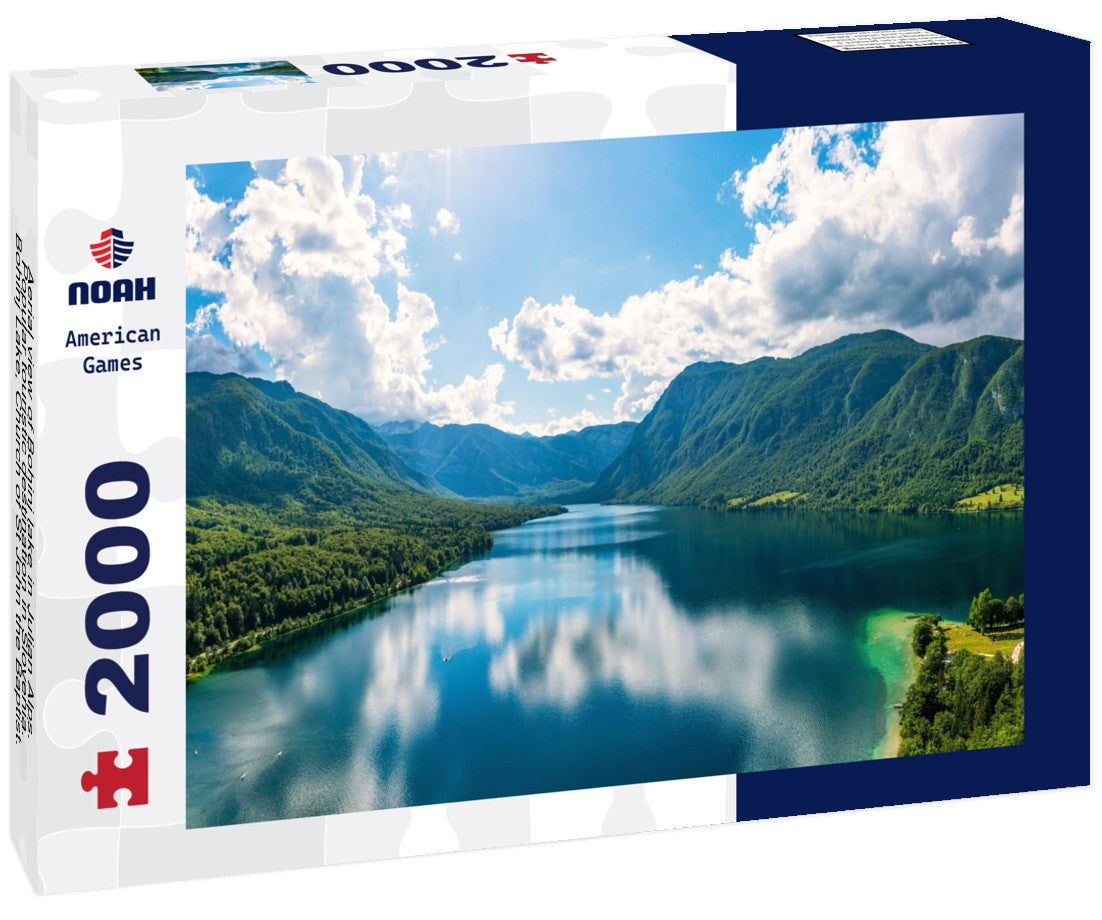 Noah Jigsaw Puzzle Aerial view of Bohinj lake in Julian Alps. Popular touristic destination in Slovenia. Bohinj Lake, Church of St John the Baptist. Triglav National Park, Julian Alps, Slovenia 2000 pieces