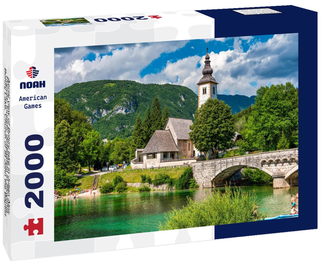 Noah Jigsaw Puzzle Aerial view of Bohinj lake in Julian Alps. Popular touristic destination in Slovenia. Bohinj Lake, Church of St John the Baptist. Triglav National Park, Julian Alps, Slovenia 2000 pieces