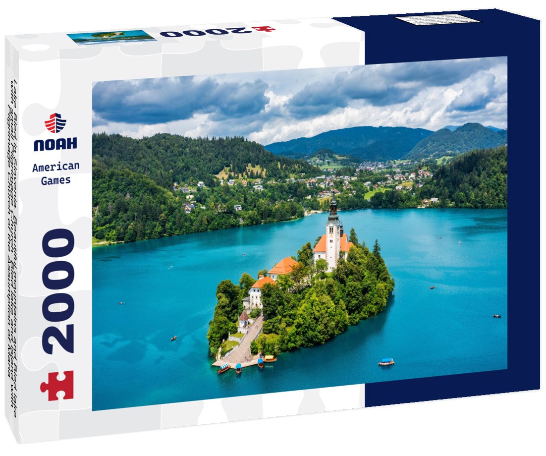 Noah Jigsaw Puzzle Lake Bled in Slovenia. Beautiful mountains and Bled lake with small Pilgrimage Church. Bled lake and island with Pilgrimage Church of the Assumption of Maria 2000 pieces
