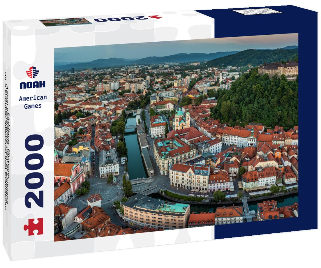 Noah Jigsaw Puzzle Ljubljana, Slovenia - Aerial panoramic view of Ljubljana on a summer afternoon with Franciscan Church of the Annunciation, Ljubljana Castle 2000 pieces