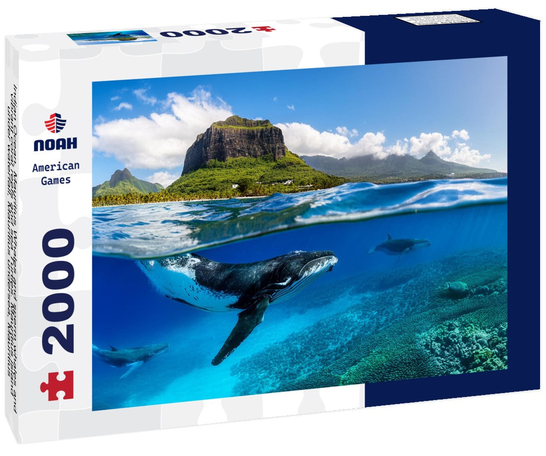Noah Jigsaw Puzzle Indian Ocean, Mauritius Whales and sperm whales and vibrant coral reefs and sea Turtles. Mauritius island under waterfall, Mauritius undersea, Mauritius 2000 pieces