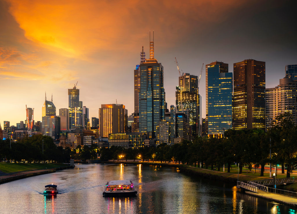 Landscape of Melbourne City over Maribyrnong River