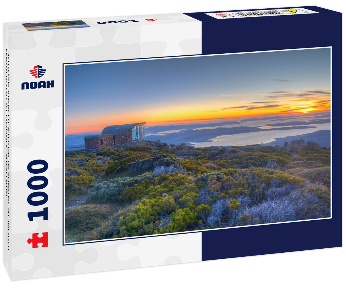 Sunrise view of Pinnacle shelter at Mount Wellington in Hobart, Australia