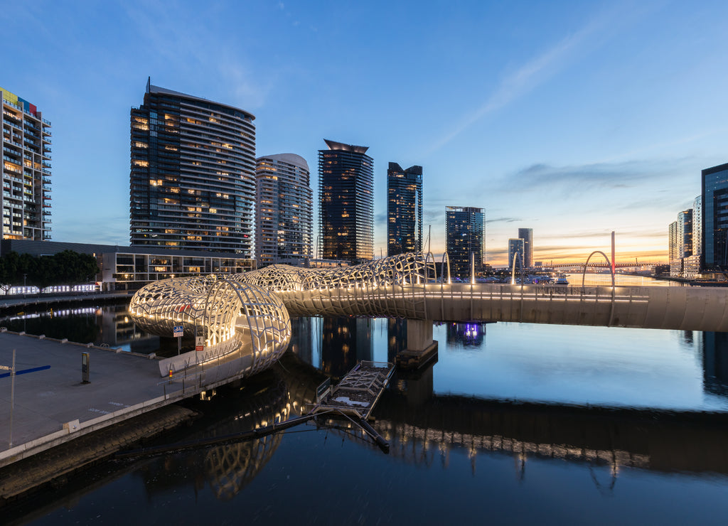 Dockland City by night. Attractive place in Melbourne