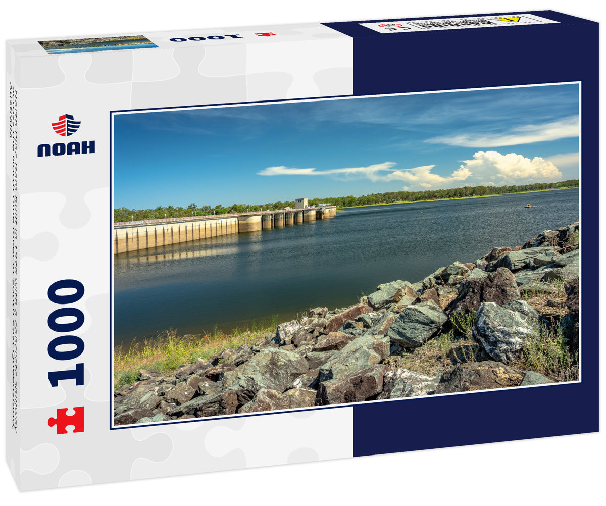 North Pine Dam built in 1976 with a concrete spillway across the North Pine River in South East Queensland, Australia