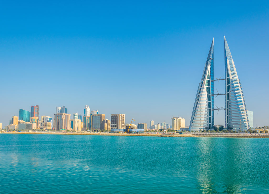 Skyline of Manama dominated by the World trade Center building, Bahrain