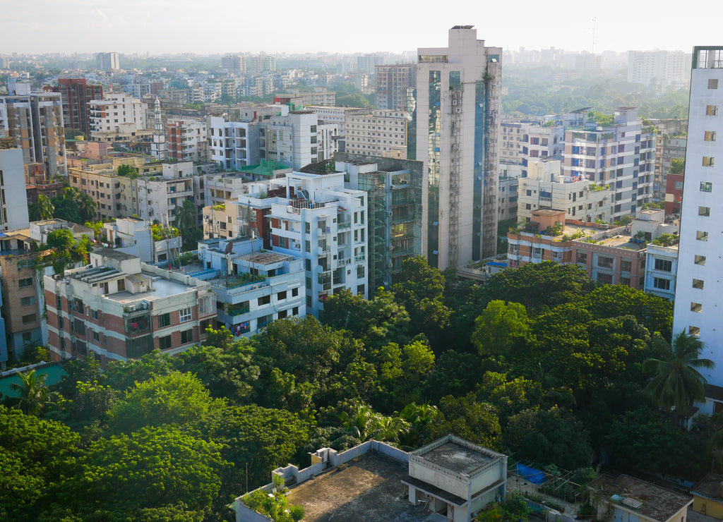 Dhaka city buildings at sunny day, Bangladesh