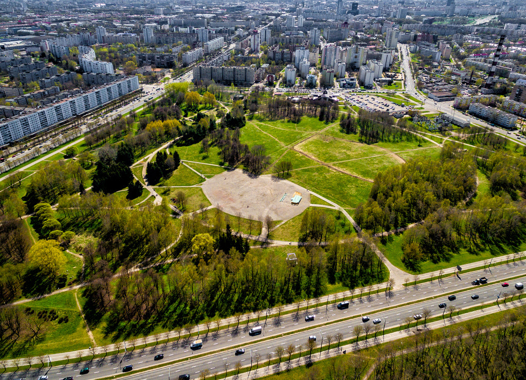 Park in the city, Minsk, Belarus Top view